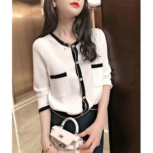 

women's knits & tees women 2021 spring summer chic casual cardigans female all-match full-sleeve basic short sweaters lady elegant knit, White