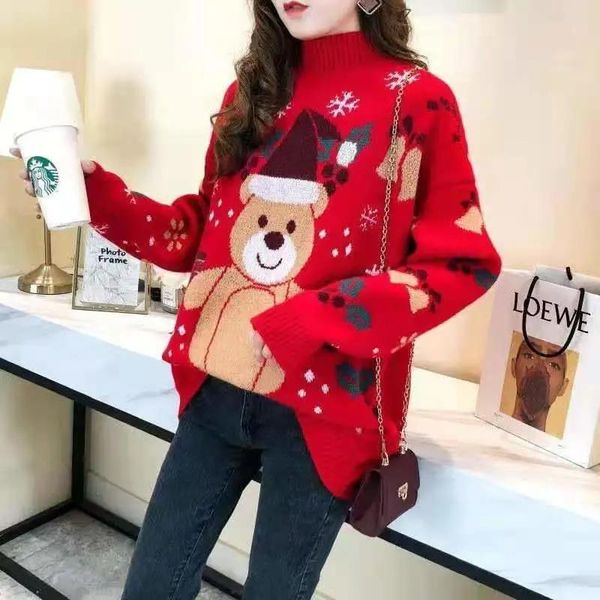 

women's sweaters red christmas theme sweater round neck pullover sweet natal autumn and winter wear clothes ins super fire, White;black