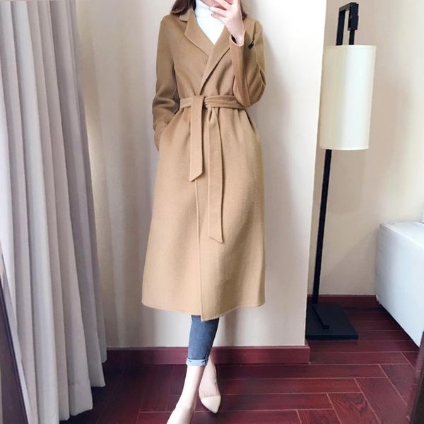 

women's wool & blends kmetram spring jacket women woolen coat female long trench coats and jackets clothes 2021 windbreaker abrigo muje, Black