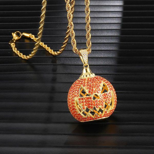 

pendant necklaces hip hop full iced out bling pumpkin necklace rhinestone rope chain gold color pendants & for men jewelry drop, Silver