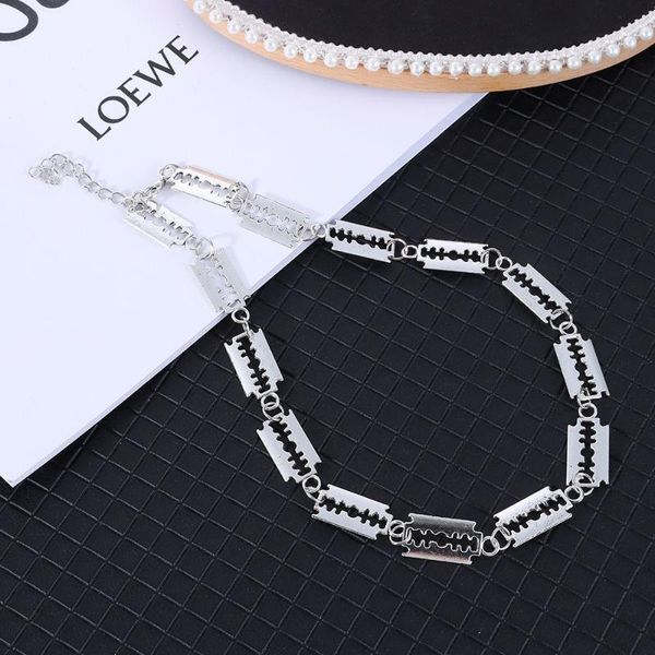

chains chocker men biker rock vintage gothic punk necklace barbed blade pendant, Silver
