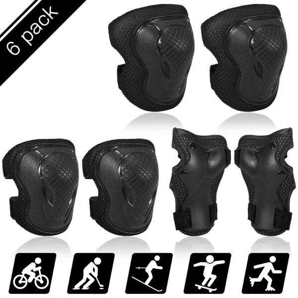 

elbow & knee pads kids set 6 in 1 protective gear kit wrist guards sports safety protection for cycling scooter skating, Black;gray