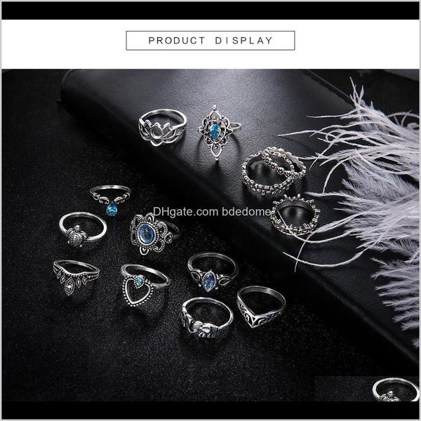 Anéis de banda Gota entrega 2021 Joias Europeias e Americanas Jóias Retro Diamante Crown Starry Starry Gemstone 13-Piece Combination Set Anel XEU0