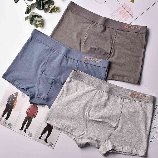 

men's new underwear u convex design medium waist cotton large size pure color breathable boxers, Black;white