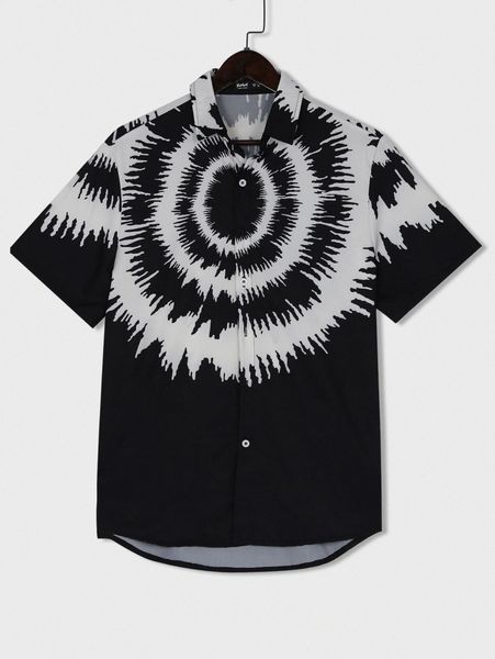 

romwe guys tie dye button front shirt c1bo#, White;black