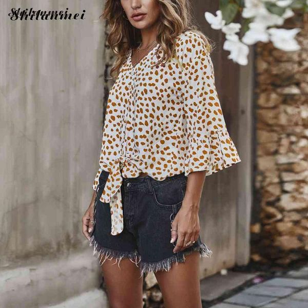 

women's blouses & shirts 2021 spring summer floral print women v neck female ruffles blouse shirt 3/4 sleeve loose casual cotton blusa, White