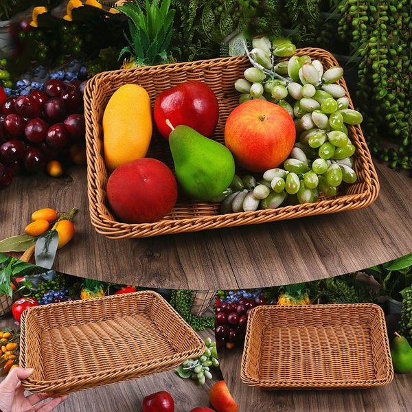 

storage baskets light brown simple fashion hand-woven basket rattan fruit imitation bread