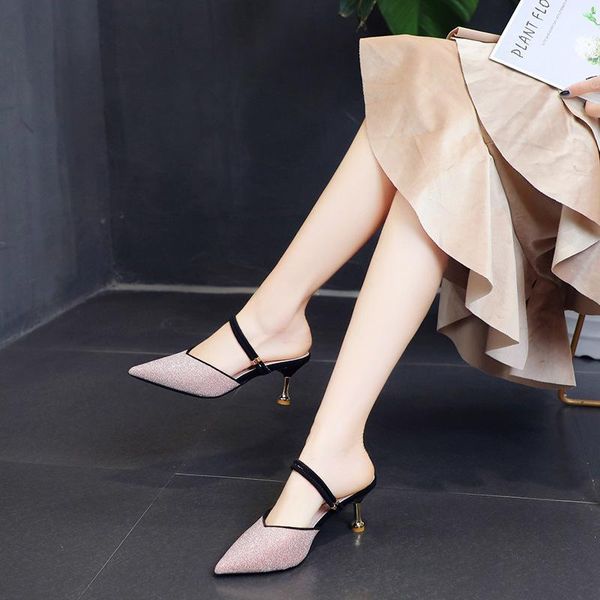 

dress shoes 2021 women pumps high heels pointed kitten ladies sandals female, Black