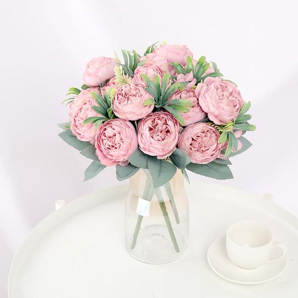 

purple artificial flowers silk peony with plant leaves valentine's day year 2021 wedding decoration vases for interior decor decorative