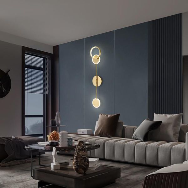 

nordic copper wall lamp bedroom living room background creative modern minimalist light luxury aisle