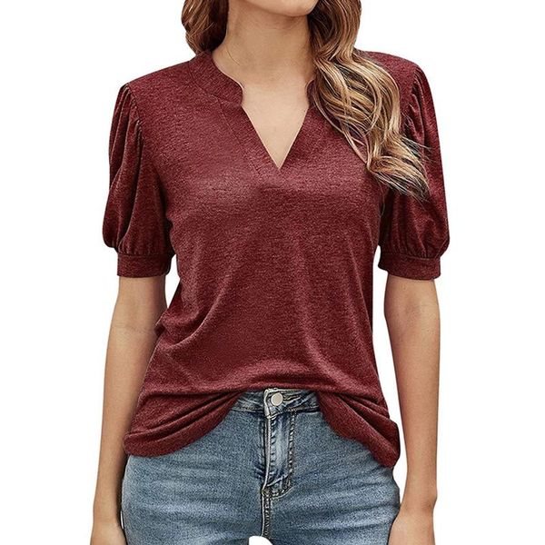 

women's t-shirt summer women casual v-neck short-sleeved loose solid color simple style 2021 plus size, White