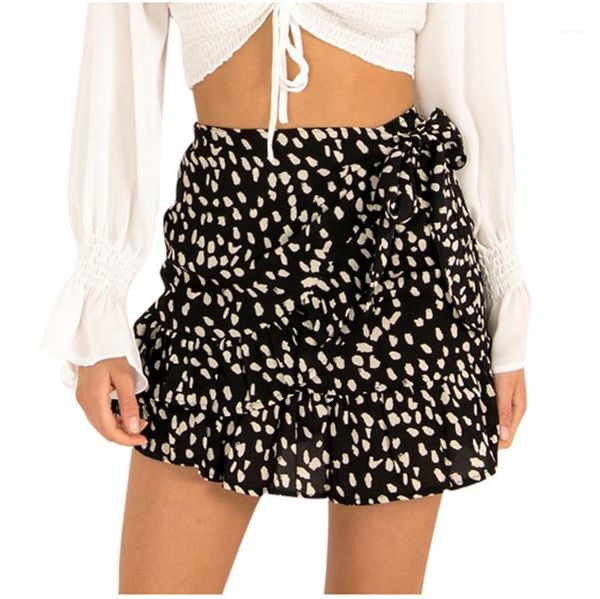 

skirts women summer casual bohe high waist ruffled floral print beach short skirt falda rock jupe etekl faldas de mujer, Black