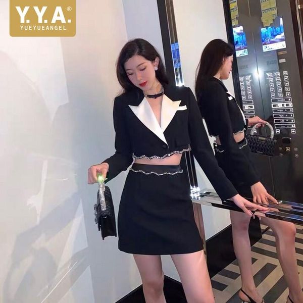 

two piece dress 2021 fashion elegant suits skirt sets womens spring autumn short slim long sleeve blouse casual two-piece suit, White