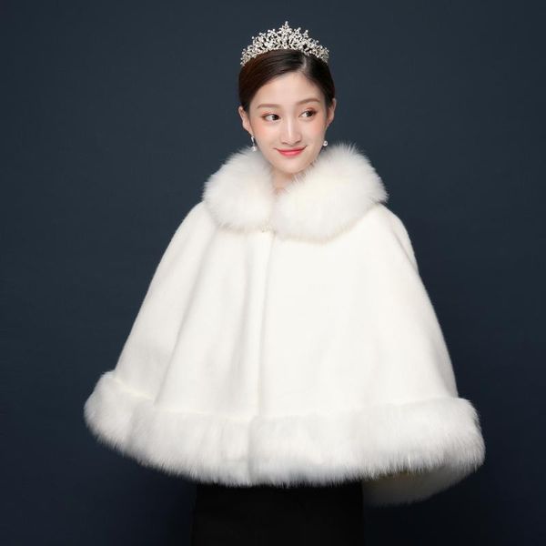 

wraps & jackets arrive women bolero bridal shawl faux fur wrap wedding cape winter ivory cloak, White
