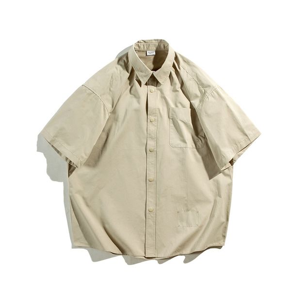 

chaowai 2021 summer new casual short sleeve shirt simple solid color lapel men's loose half sleeve shirt, White;black