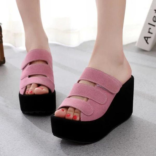 

slippers zzpohe summer thick bottom increased women's waterproof platform sandals high heels wedge heel women beach1, Black