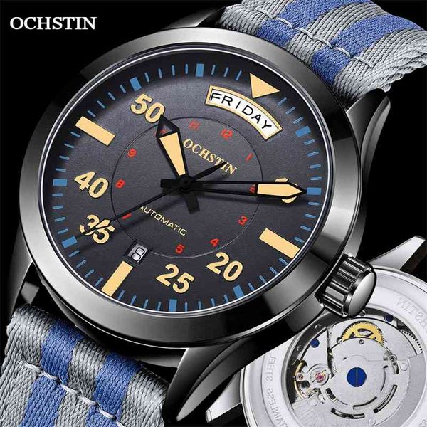 Moderne Herrenuhren Pilot Automatische mechanische Armbanduhr Militär Luxus OCHSTIN Datum Woche Doppelanzeige Geschenke für Männer 210728