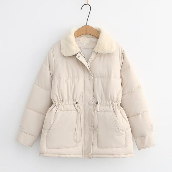 

women's jackets winter women turn down collar jacket short drawstring waist padded coat solid button zipper korean fashion overcoat, Black;brown
