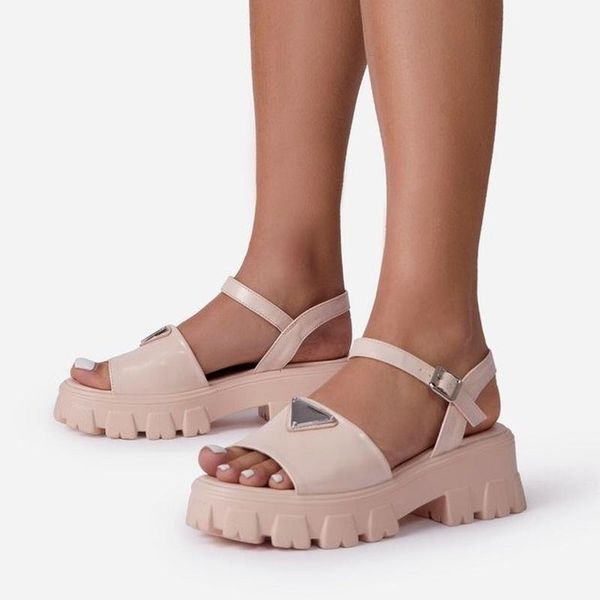 

sandals 2022 summer ladies round head pin buckle platform luxury designer outdoor non-slip open-toed, Black