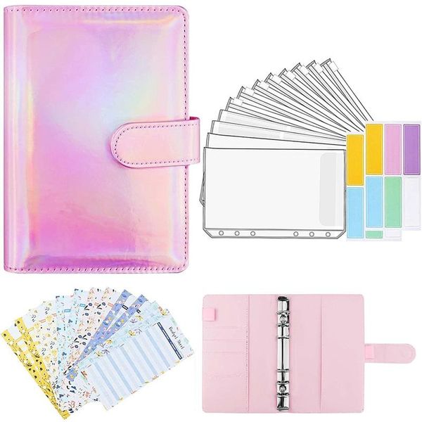 

gift wrap a6 pu leather binder sleeve, with 12 pockets, 6 ring budget binders, money-saving cash envelope system