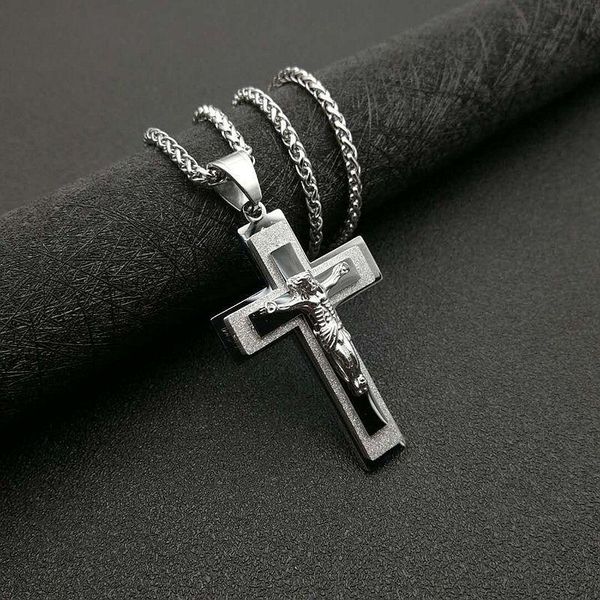 

pendant necklaces potcet neutral stainless steel catholic jesus cross titanium necklace geometric fashion hip hop party jewelry, Silver