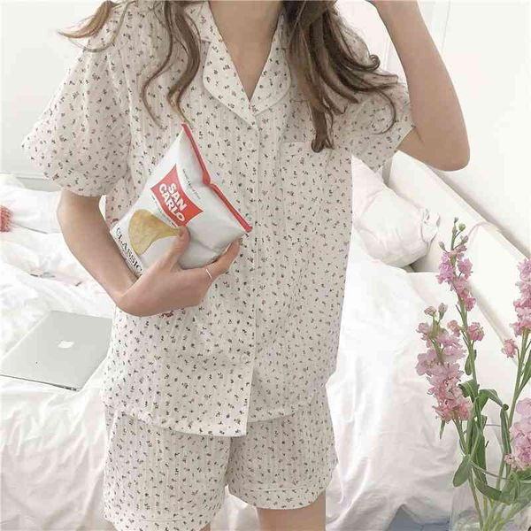 

women's sleepwear 2021 homewear roses stylish femme summer printing cotton chic soft all match two piece pajamas sets aen4, Black;red