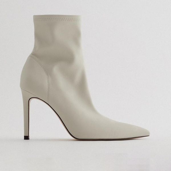 

boots 2021 slim stretch sock high heel ankle for women autumn winter pointed toe fashion side zip shoes woman, Black