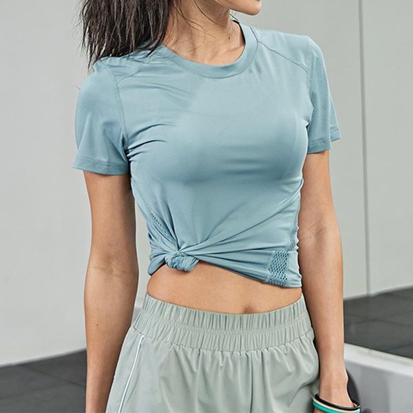 

women casual slim fitting running gym t-shirt high stretch short sleeve sport blouse breathables fitness yoga workout sportswear outfit
