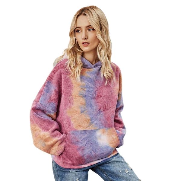 

women long sleeve oversized sweatshirt harajuku colorful tie-dye pullover bx0b women's hoodies & sweatshirts, Black
