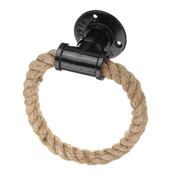 

vintage towel rack ring industrial style wall mount holder iron pipe rope bathroom toilet home els decoration racks