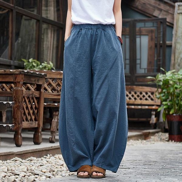 

nini wonderland spring autumn cotton women capri linen harem national style elastic waist loosetrousers lantern, Black;white