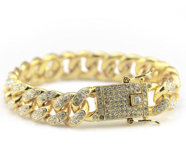 

link, chain miami cuban hand chains men's diamond set gold bracelet, Black