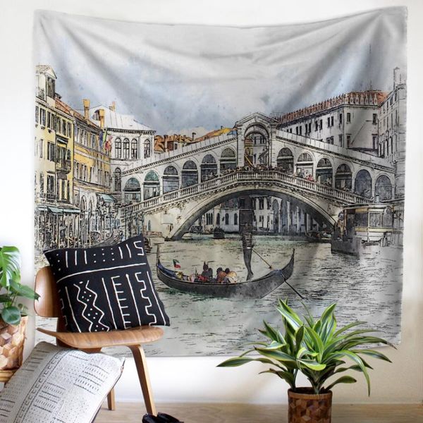 

tapestries creative style tapestry city view water color large size pattern living room decor multifunctional picnic cloth blanket