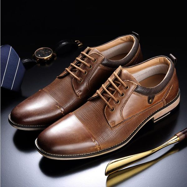 

dress shoes brand genuine leather men formal cow oxfords business bullock big size 50, Black