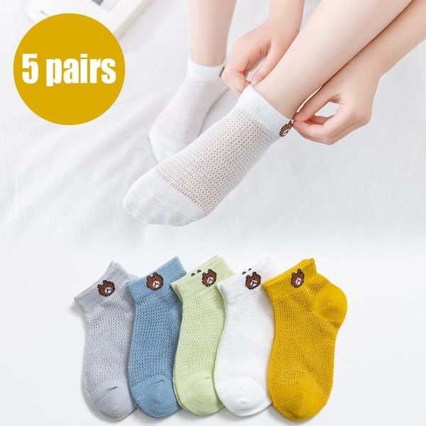 

socks 5 pairs/batch children's summer cotton cartoon breathable baby boys and girls mesh cute, Pink;yellow