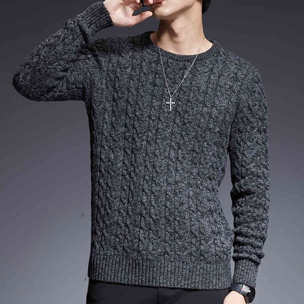 

2021 new fashion brand sweaters pullovers o-neck slim fit jumpers knitwear thick autumn korean style casual mens cloth, Black