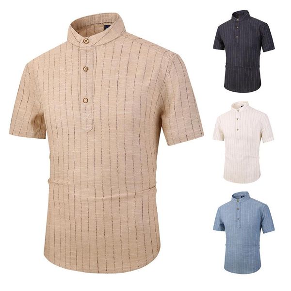 

summer men's fashion nude shirts slim-fit stand collar striped mens work casual clothing, White;black