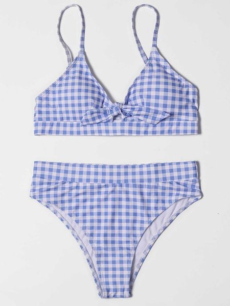 

women's swimwear ztvitality bow plaid bikinis push up bikini 2021 straps padded high waist swimsuit retro women biquini, White;black