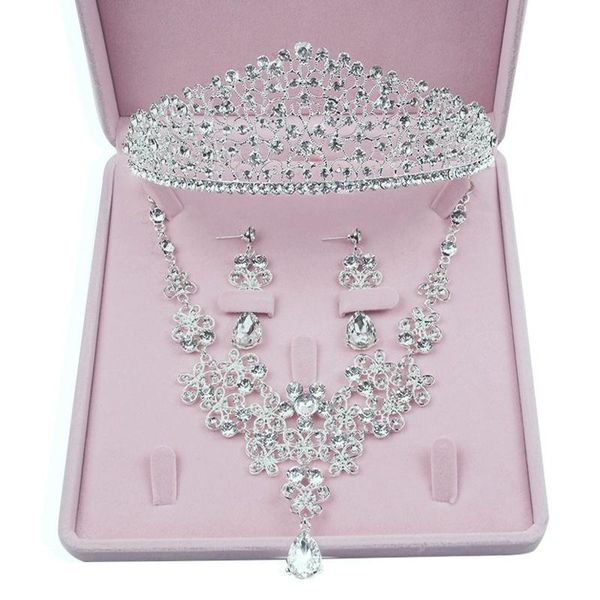 

earrings & necklace wedding bridal jewelry set crown kit, Silver