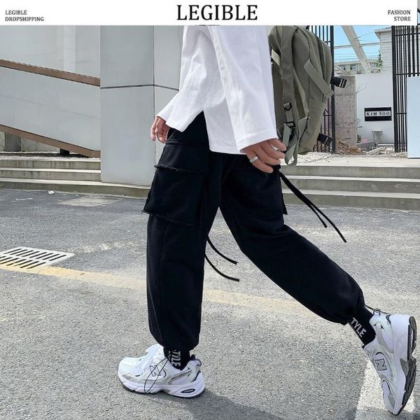 

men's pants solid men korean loose sweatpants fashion casual harem pant ankle-length jogger, Black