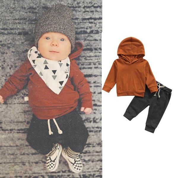 

clothing sets 2pcs infant baby boy girl fall winter long sleeve hoodie sweatshirt elastic waist pants outfits, White