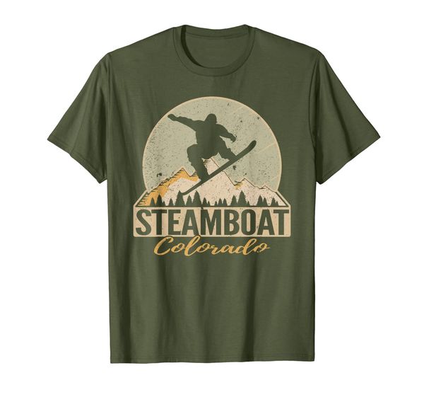 

steamboat colorado snowboarding retro distressed t-shirt, White;black
