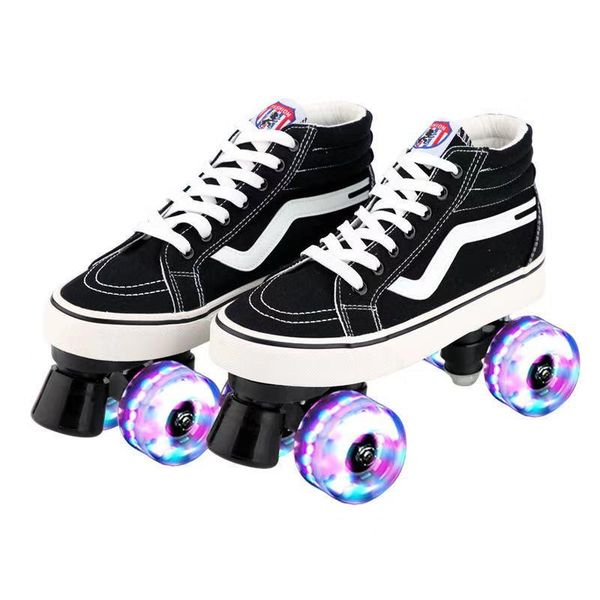 

inline & roller skates professional quad double row canvas shoes for lovers two line flashing wheels patines