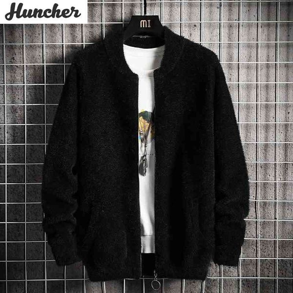 

men's huncher mens knitted cardigan winter sweater oversized black zipper cardigans solid korean knitwear sweaters for men, White;black