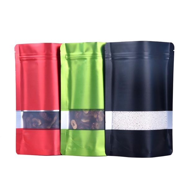 

storage bags 100pcs/lot stand up 14x20cm("x7.87") matte aluminum foil reclosable pouches tear notch package bag with windo