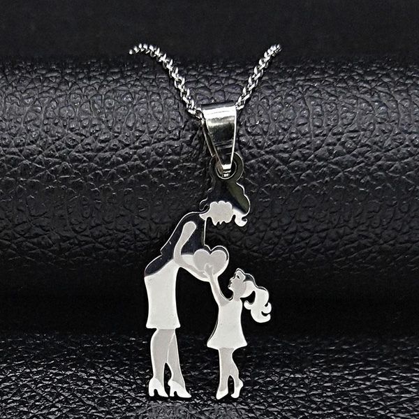 

pendant necklaces mom daughter stainless steel chain necklace silver color pendants jewelry mujer mother's day christmas gift n539s01