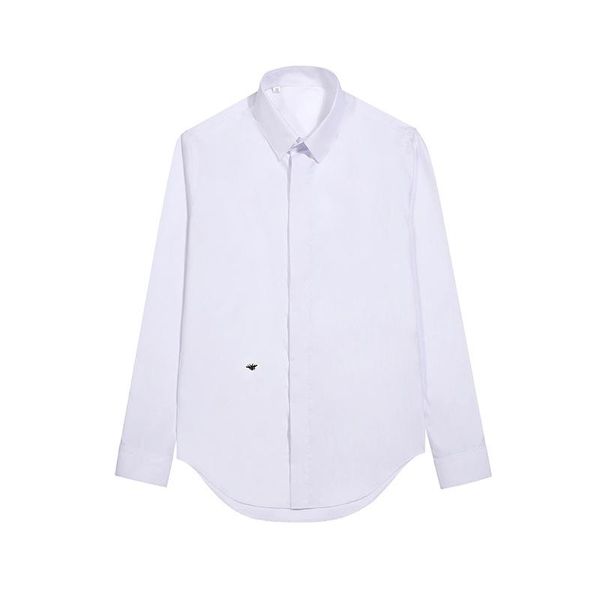

long sleeve shirt men's european bee embroidered slim count no iron dress shirts, White;black