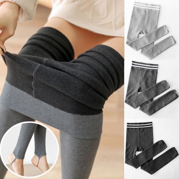 

women's leggings women casual solid plus velvet splice pants slim stirrup trousers foot winter high waist thick skinny, Black