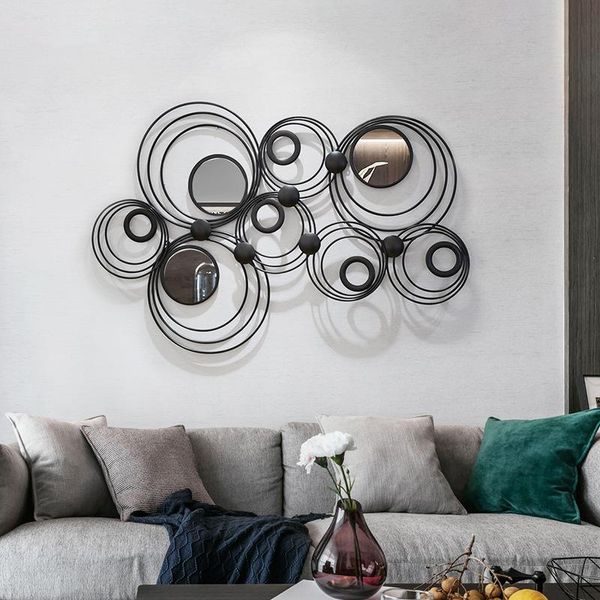 

mirrors american living room sofa background wall creative pendant bedroom decoration handmade wrought iron decor accessories