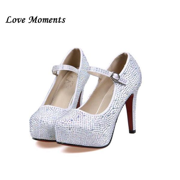 

luxecho women crystal stones wedding shoes bride fashion woman high heels platform 11cm heel with ankle strap dress, Black